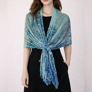 3/$30 TARGET Aqua Floral Gauze Summer Cover-up Shawl Wrap